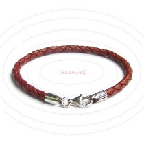 1x Sterling Silver Red Bolo Braided leather 3mm BRACELET for European Bead charms 7″