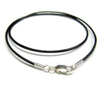 1x Sterling Silver Black leather cord 1mm choker necklace 22″