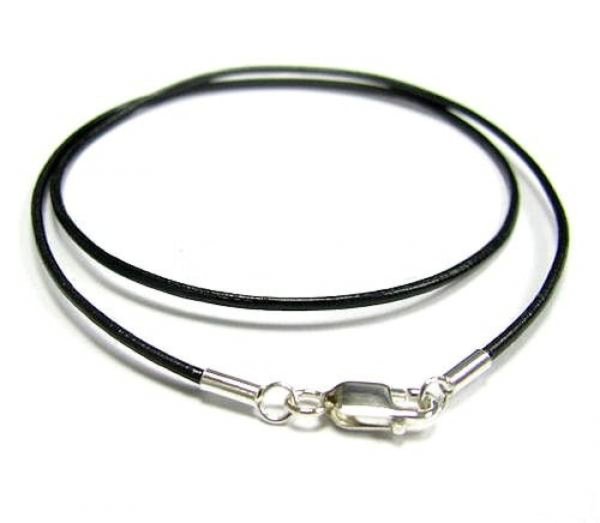 1x Sterling Silver Black leather cord 1mm choker necklace 22"
