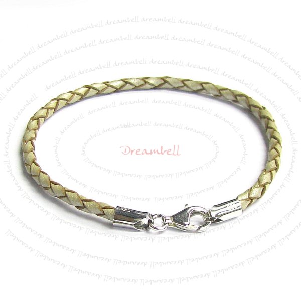 1x Sterling Silver Pearl Bolo Braided leather 3mm BRACELET for European Bead charms 7.5"