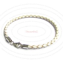 1x Sterling Silver White Bolo Braided leather 3mm BRACELET f/ European bead charms 7.5″