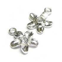 2x Bright Sterling silver CZ crystal Flower Dangle Charm Pendant