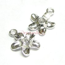 2x Bright Sterling silver CZ crystal Flower Dangle Charm Pendant