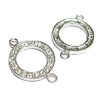 1x Rhodium Sterling silver CZ Crystal Round Link Connector 21mm