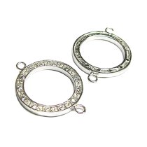 1x Rhodium Sterling silver CZ Crystal Round Link Connector 26mm