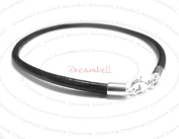 1x Sterling Silver Black Leather cord 3mm Anklet Bracelet 9.5"