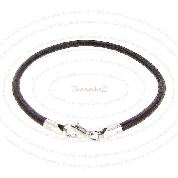 1x Sterling Silver Dark Brown Leather cord 3mm Bracelet for European bead charms 8.5"
