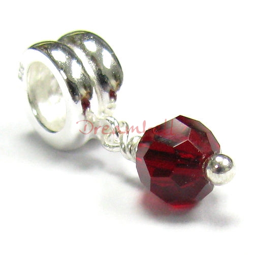 1x Sterling Silver Birthstone July Danlge Crystal Bead for European Charm Bracelets Using Swarovski Elements Crystal