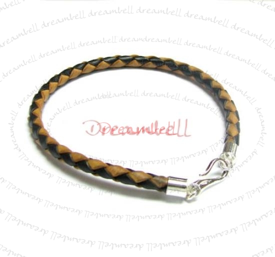 1x Sterling Silver Brown Braided Bolo leather 4mm BRACELET Wristband 8.5"