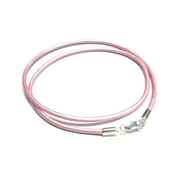1x Sterling Silver Metallic Pink (Suraiya) leather cord 2mm choker necklace 18"