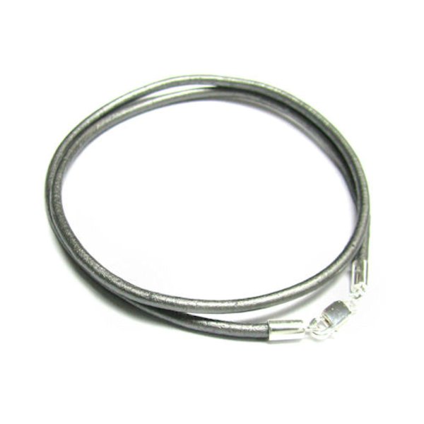 1x Sterling Silver Metallic Grey Leather cord 2mm choker necklace 18"