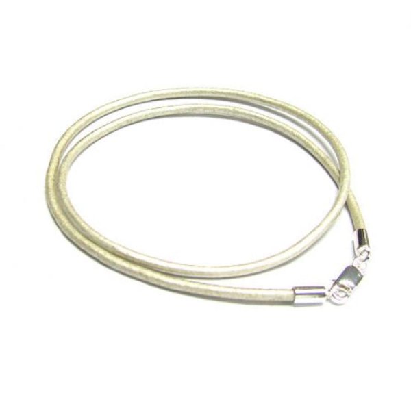 1x Sterling Silver Metallic Creamy White (Pearl) leather cord 2mm choker necklace 20"