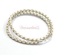 Sterling Silver WHITE Bolo Braided leather 3mm choker necklace 24″ for European Bead Charms