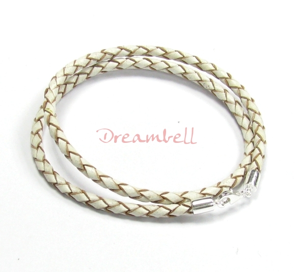 Sterling Silver WHITE Bolo Braided leather 3mm choker necklace 24" for European Bead Charms