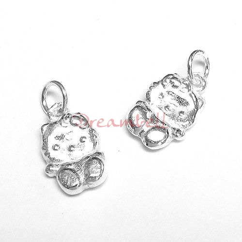 2x Bright Sterling silver Hello Kitty Cat Bead Charm Pendant