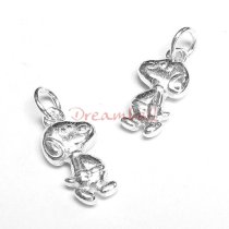 2x Bright Sterling silver Snoopy Dog Dangle Charm Pendant