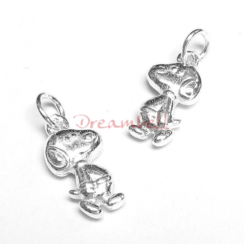 2x Bright Sterling silver Snoopy Dog Dangle Charm Pendant