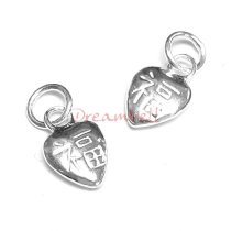 2x Bright Sterling silver Heart FORTUNE Dangle Charm Pendant