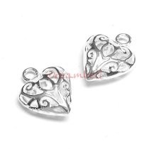2x Bright Sterling silver Heart Dangle Charm Filigree Pendant 14mm