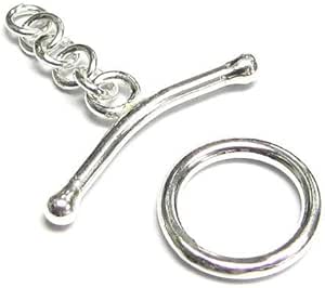 1x Sterling Silver Toggle Clasp with Bead Accent & Chain - 15.9mm Bar