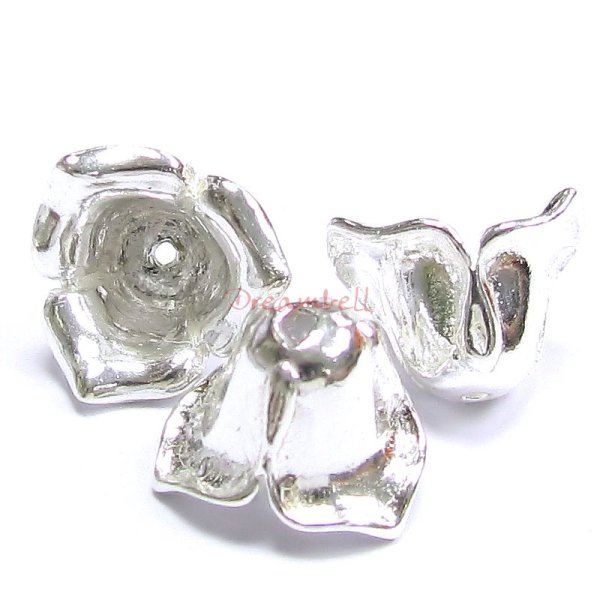2x STERLING SILVER Rose Flower Bead cap 8mm