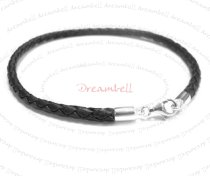 1x Sterling Silver Black Braided Leather cord 3mm Anklet Bracelet 9.5″