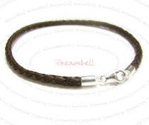 1x Sterling Silver Dark Brown Braided Leather cord 3mm Anklet Bracelet 9.5″