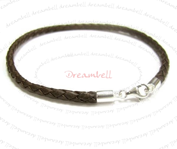 1x Sterling Silver Dark Brown Braided Leather cord 3mm Anklet Bracelet 9.5"