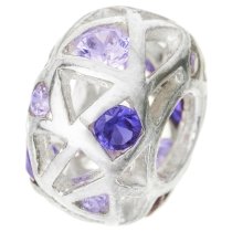 Sterling Silver BALL Bead w/ Purple Crystal for European Charm Bracelets 12.5mm