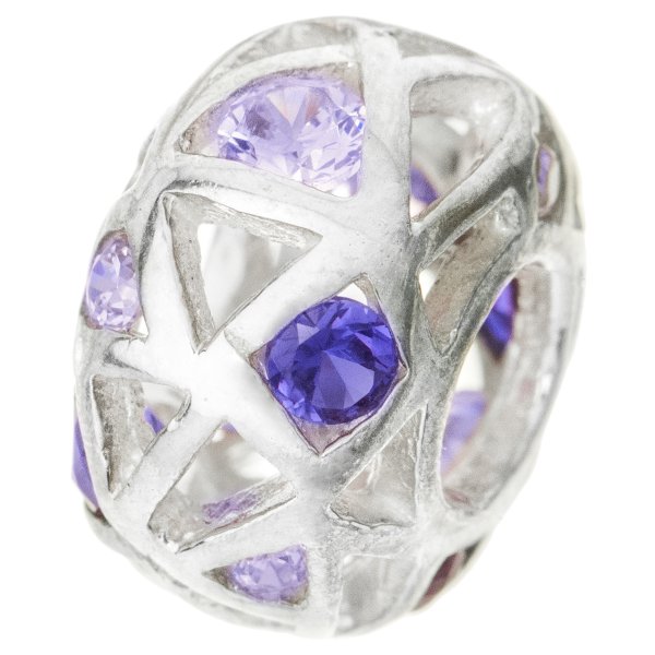 Sterling Silver BALL Bead w/ Purple Crystal for European Charm Bracelets 12.5mm