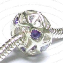Sterling Silver BALL Bead w/ Purple Crystal for European Charm Bracelets 12.5mm