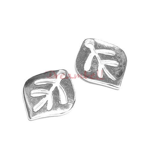 4x Bright Sterling silver filigree Leaf Charm Pendant