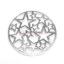 1x Bright Sterling silver Round Star Charm Pendant 25mm