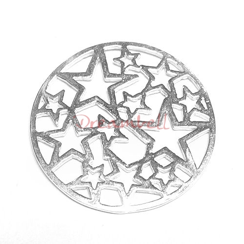 1x Bright Sterling silver Round Star Charm Pendant 25mm