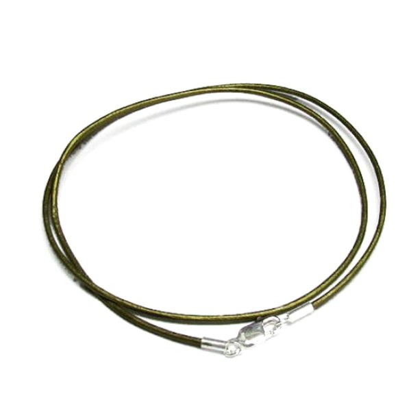 1x Sterling Silver Metallic Dark Olivine (Gauriya) leather cord 1mm choker necklace 18"