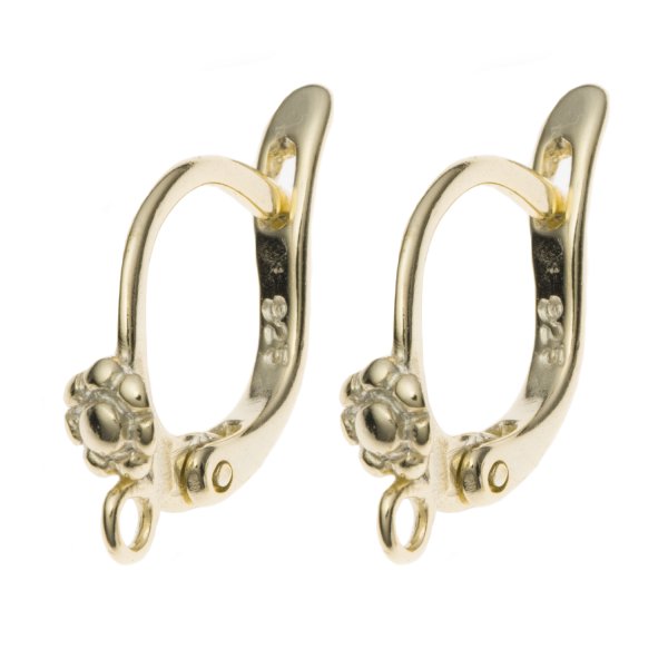 2x Vermeil 14K Gold plated over STR SILVER LEVERBACK Daisy Flower lever back EAR wire