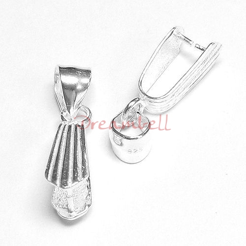STERLING SILVER LONG SHELL PINCH PENDANT BAIL CLASP CONNECTOR