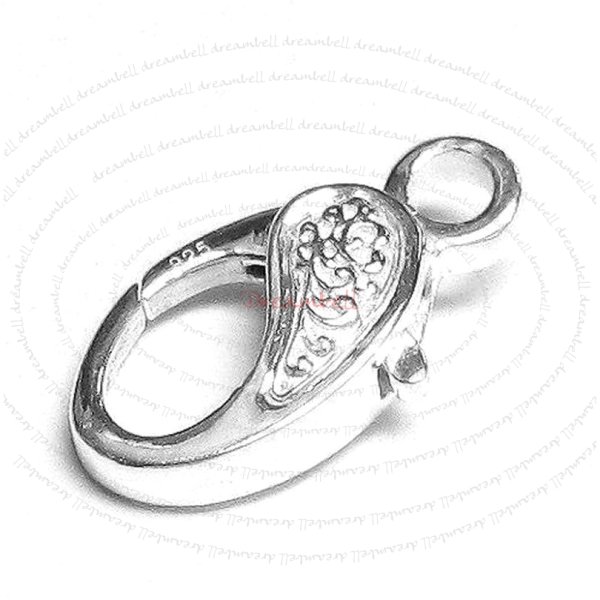 Sterling Silver Oval FLOWER Leaves Lobster Clasp 8.5x16mm