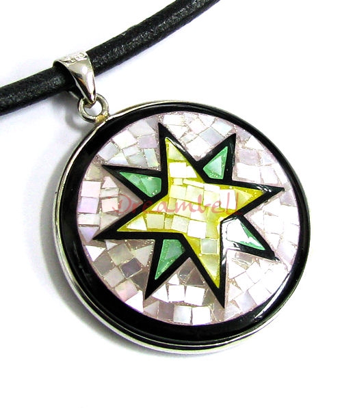 1x Sterling Silver Mosaic Star of Wisdom Charm Pendant 31mm