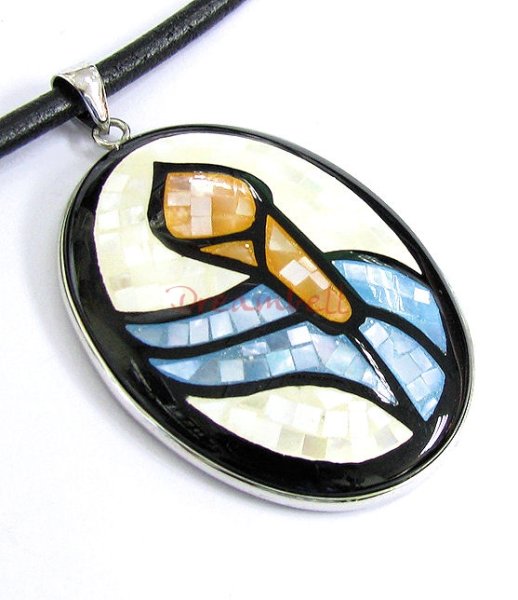 1x Sterling Silver Mosaic Lily Flower Charm Pendant 50mm