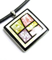 1x Sterling Silver Mosaic Square Charm Pendant 40mm