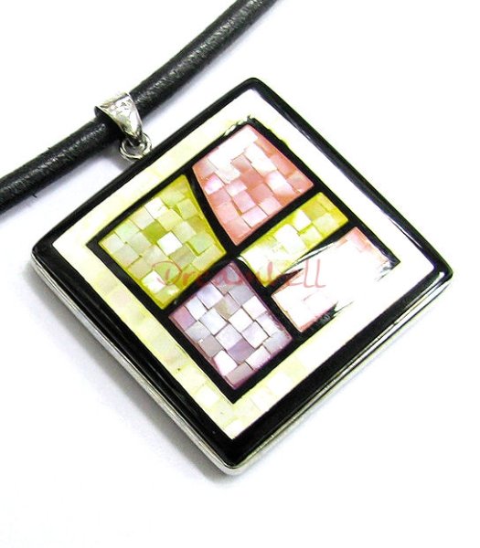 1x Sterling Silver Mosaic Square Charm Pendant 40mm