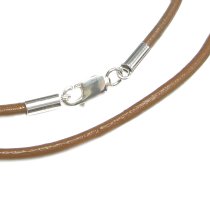 1x Sterling Silver Light Brown leather cord 2mm choker necklace 22″