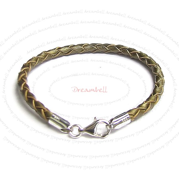 1x Sterling Silver Bronze Bolo Braided leather 3mm BRACELET for European Bead charms 7.5"