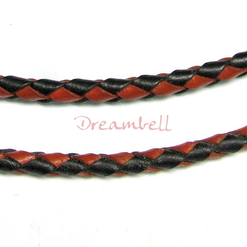 1 yard Natural Braided Bolo Leather BEAD STRINGING CORD 3mm Black and Red