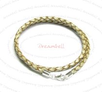 Sterling Silver Pearl Bolo Braided leather 3mm choker necklace 20″ for European Bead Charms
