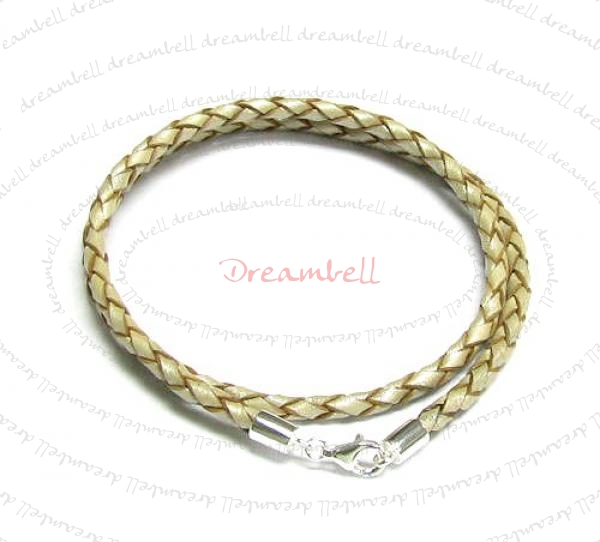 Sterling Silver Pearl Bolo Braided leather 3mm choker necklace 20" for European Bead Charms
