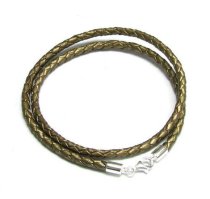 Sterling Silver Metallic Bronze Bolo Braided leather 3mm choker necklace 20″ for European Bead Charms