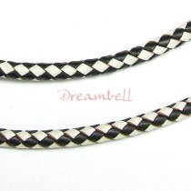 1 Yard Natural Braided Bolo Leather Bead Stringing Cord 5mm Black and White