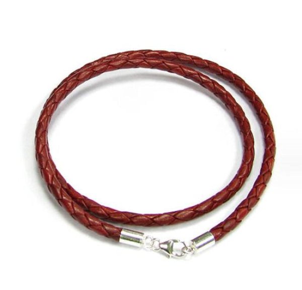 1x Sterling Silver Red Braided Bolo leather 3mm choker necklace 22" for European Bead Charms